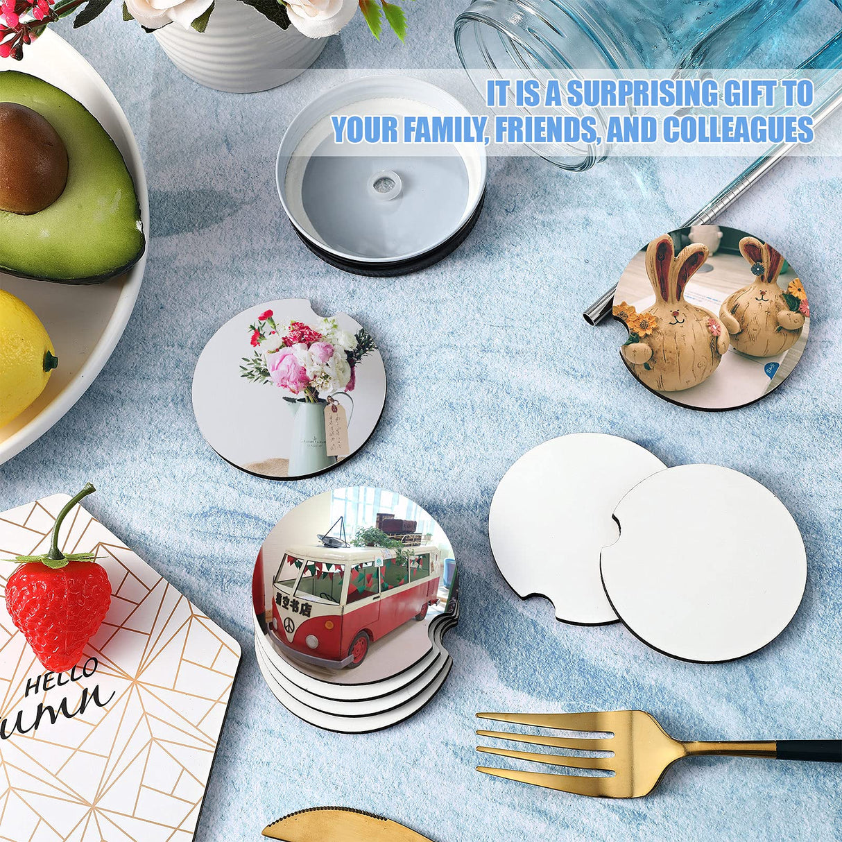 Sublimation Coasters Blanks Round Sublimation Blank Car Cup Coaster Absorbent MDF Car Coasters with A Finger Notch Heat Transfer Cup Coasters for Patelai