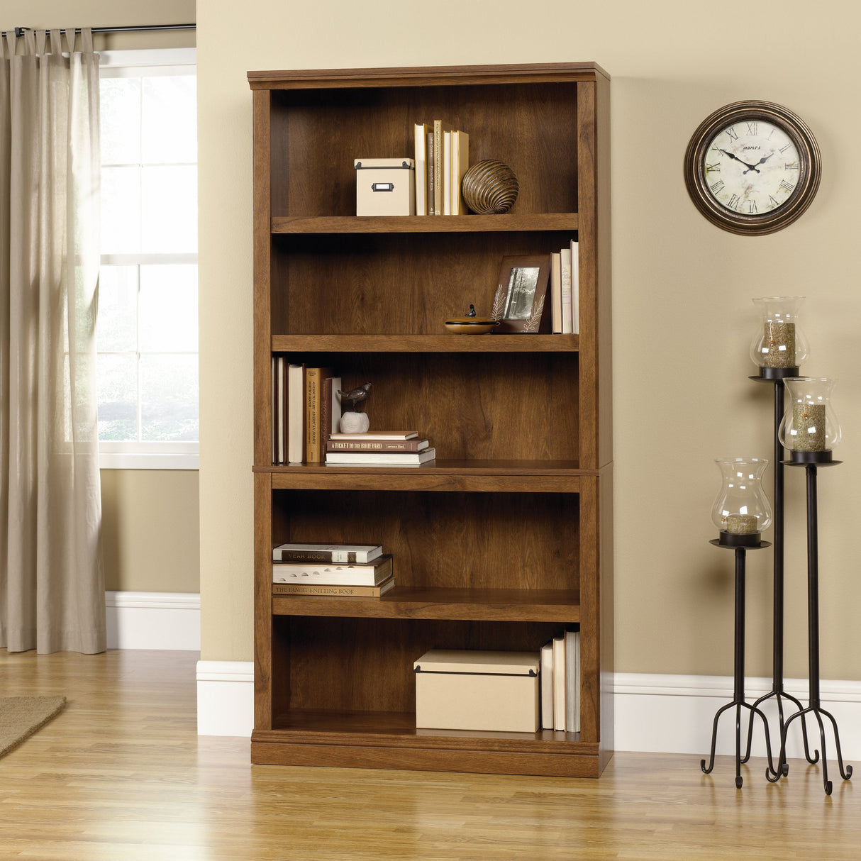 Sauder Miscellaneous Storage 5 Split Bookcase/Book Shelf, L: 35.28" x W: 13.23" x H: 69.76", Oiled Oak finish Sauder