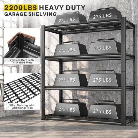 REIBII Garage Shelving Heavy Duty 2200LBS Garage Storage Shelves Adjustable Metal Shelving for Garage Storage Shelving Heavy Duty Shelving Unit REIBII