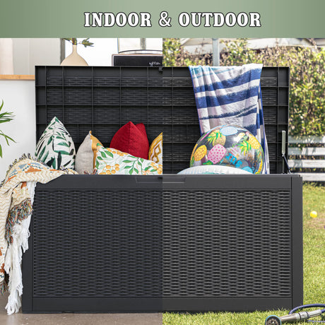 Devoko 100 Gallon Waterproof Large Resin Deck Box Indoor Outdoor Lockable Storage Container for Patio Furniture Cushions, Toys and Garden Tools (100 Devoko