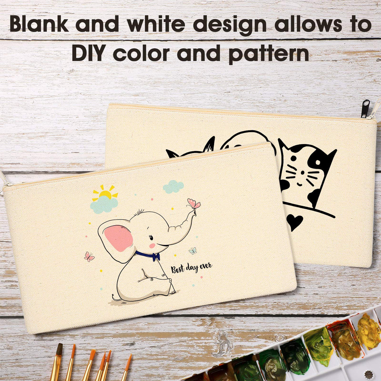 40 Pieces Canvas Pencil Pouch Zipper Makeup Cosmetic Bags Case Blank Craft DIY Bags Multipurpose Toiletry Stationary Storage Bag for Women Students Shappy