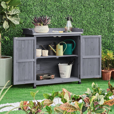 Yaheetech Garden Potting Bench Table, Outdoor Garden Horticultural Wooden Storage Cabinet & Solid Wood Planting Work Bench with Large Space Storage & Yaheetech