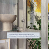 Elegant BELLEZE Gray Wash Storage Cabinet with Glass Doors for Living Room and Bedroom Display BELLEZE