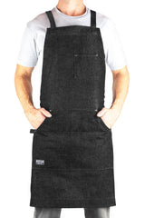 Hudson Durable Goods Adjustable Crossback Denim Apron with Pockets – 34 x 27 In. Chefs Apron with 4 Pockets and Loop Fits Most – Black Denim Apron Hudson Durable Goods