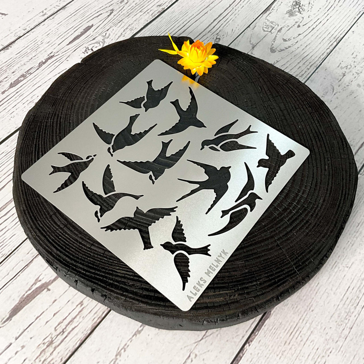 Aleks Melnyk No.468 Metal Stencil, Many Swallows Fly in The Sky, Birds, Animals, Small Stencil, 1 PC, Template for Wood Burning, Engraving, Crafting, Aleks Melnyk