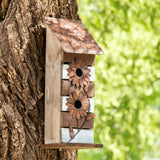 glitzhome GH90090 Hanging Two-Tiered Wooden Birdhouse with Flowers, Brown White glitzhome
