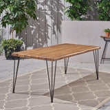 Christopher Knight Home Kama Patio Dining, Rectangular, 72", Acacia Wood Table Top, Rustic Iron Hairpin Legs, Teak Finish, Metal Christopher Knight Home
