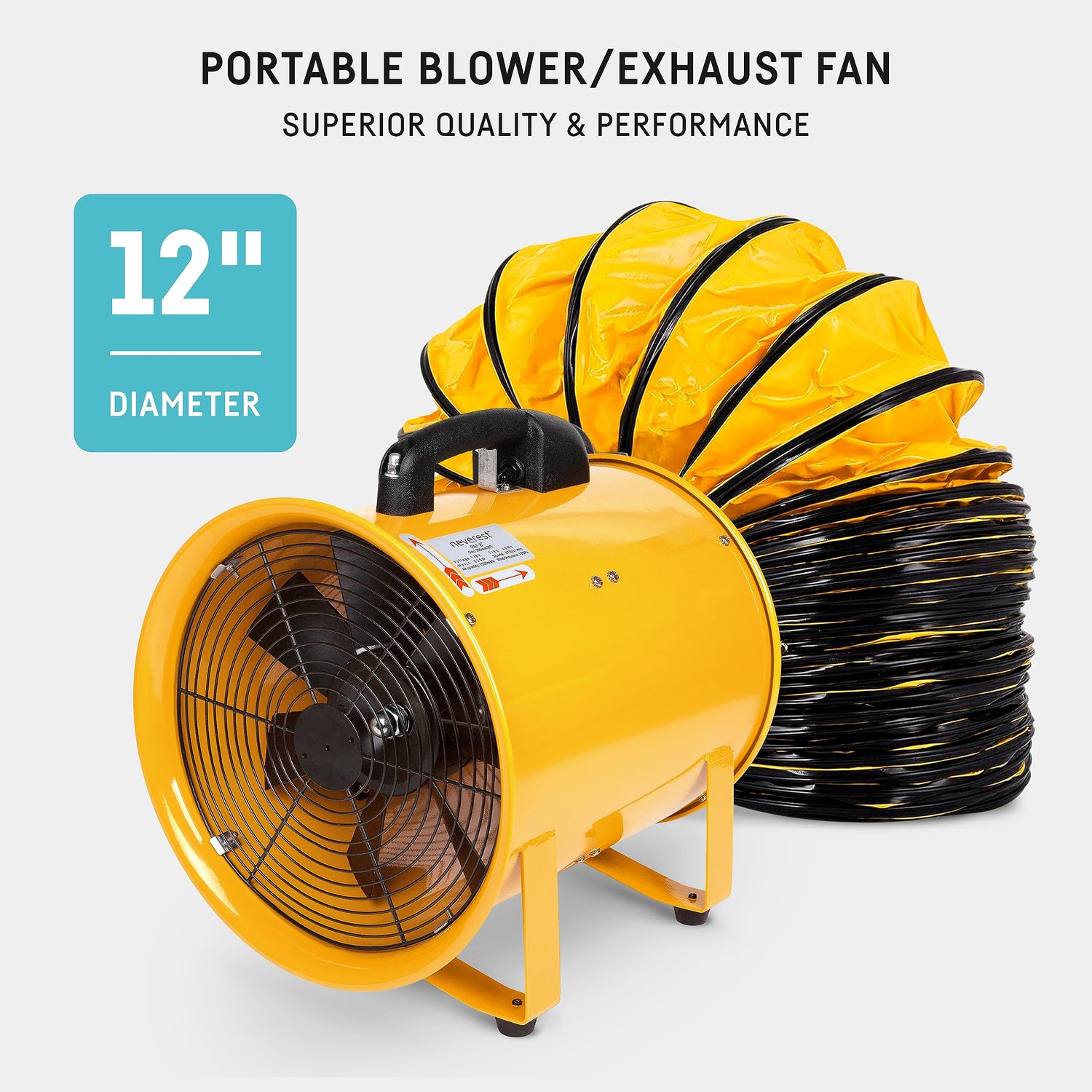 neverest Portable Blower Exhaust Fan 12 inch Strong Shop Ventilation Fan 4100 CFM 3050 RPM, 380 W, Construction Fan With Hose, Industrial Air Blower neverest