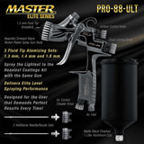 Master Elite Performance PRO-88 Series HVLP Spray Gun Ultimate Kit with 3 Fluid Tip Sets 1.3, 1.4 and 1.8mm and Air Pressure Regulator Gauge, MPS Cup Master Airbrush