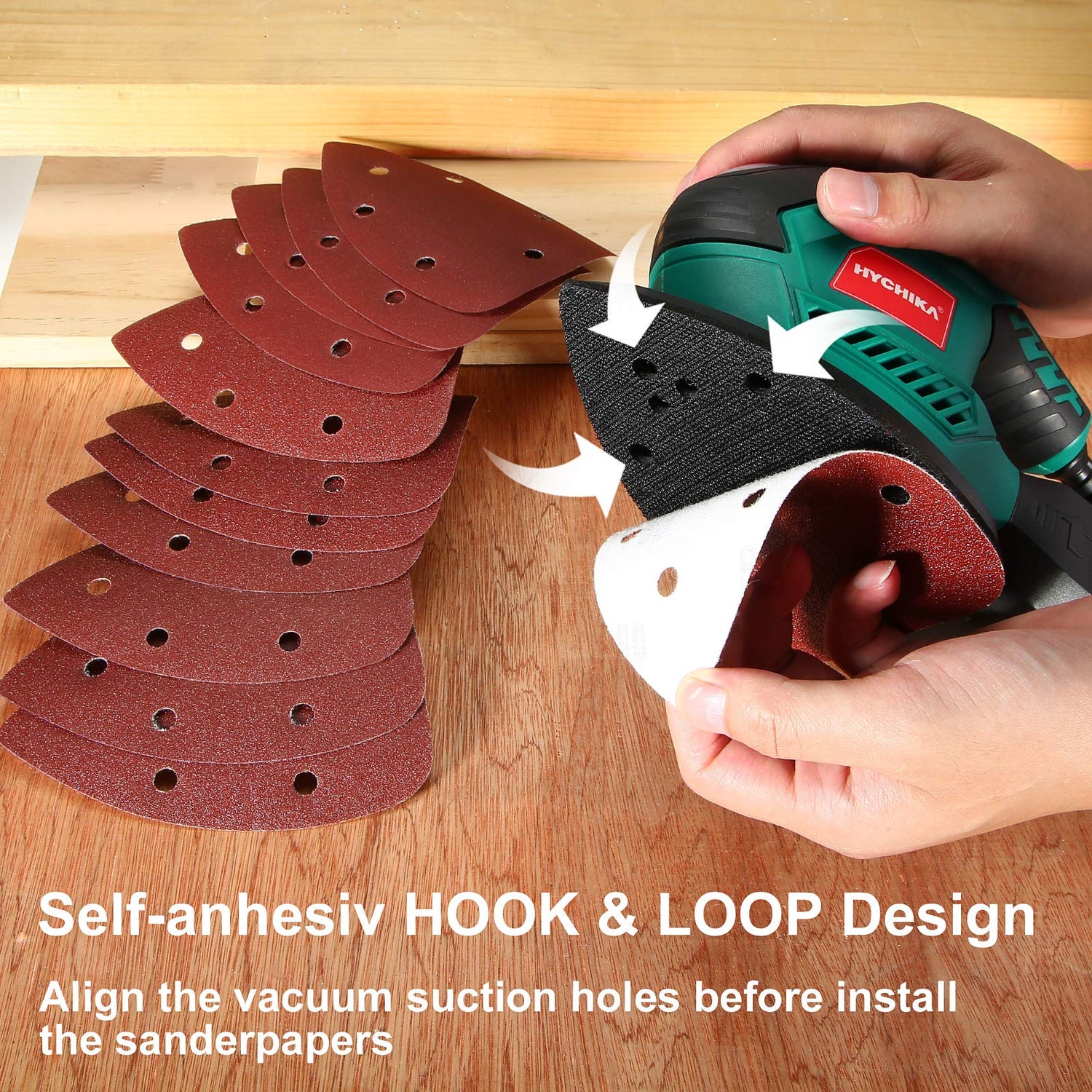 HYCHIKA Detail Sander, 14,000 OPM Compact Electric Sander Tool with 12 Pcs Sandpapers,Efficiency Dust Collection System,Suitable for Tight Spaces HYCHIKA BETTER TOOLS FOR BETTER LIFE