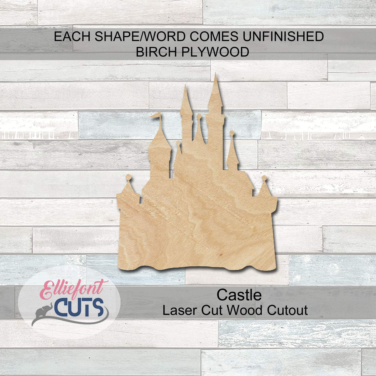 Castle Wood Cutouts for crafts, Laser Cut Wood Shapes 5mm thick Baltic Birch Wood, Multiple Sizes Available Elliefont Styles