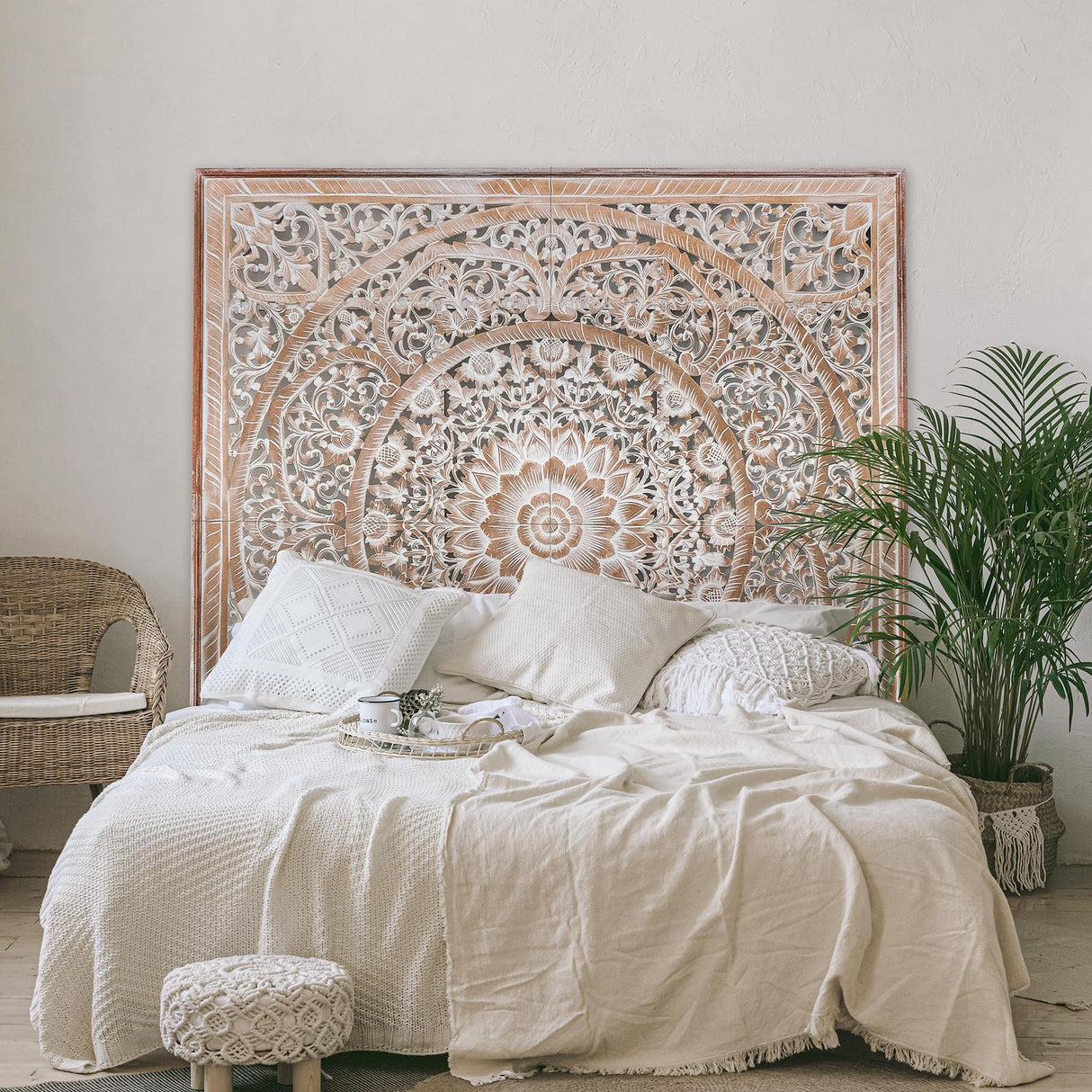 Queen Wood Headboard Rustic | Carved Full Headboard Only | Wooden Headboard Full Size Bed | Wall Mount Headboard Queen | Full Bed Headboard Panels KultureDeco