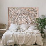 Queen Wood Headboard Rustic | Carved Full Headboard Only | Wooden Headboard Full Size Bed | Wall Mount Headboard Queen | Full Bed Headboard Panels KultureDeco