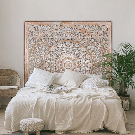 Queen Wood Headboard Rustic | Carved Full Headboard Only | Wooden Headboard Full Size Bed | Wall Mount Headboard Queen | Full Bed Headboard Panels KultureDeco