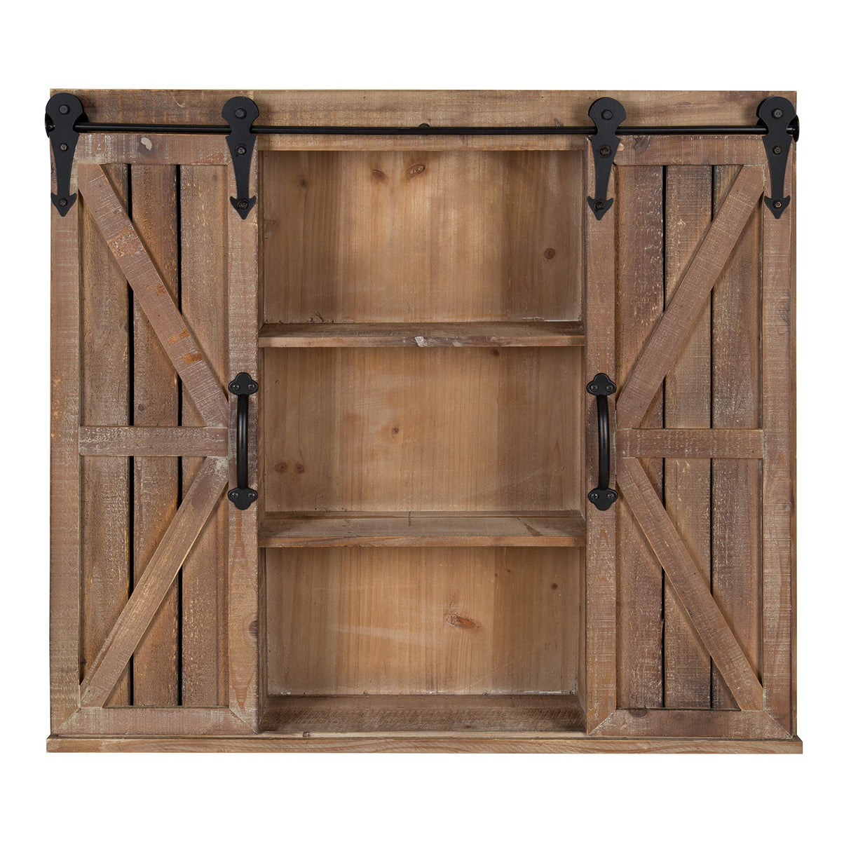 Kate and Laurel Cates Decorative Wood Wall Storage Cabinet with Two Sliding Barn Doors, Rustic Brown Kate and Laurel