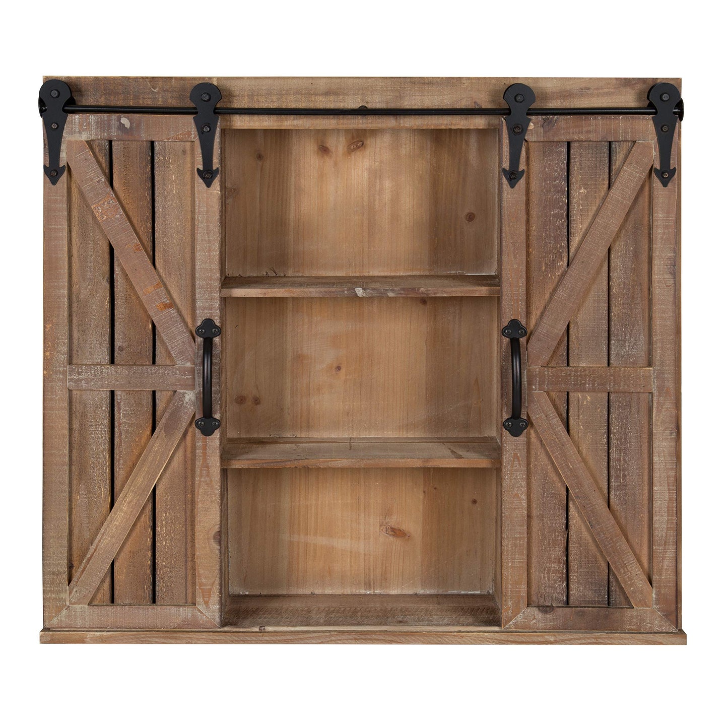 Kate and Laurel Cates Decorative Wood Wall Storage Cabinet with Two Sliding Barn Doors, Rustic Brown - WoodArtSupply