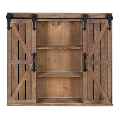 Kate and Laurel Cates Decorative Wood Wall Storage Cabinet with Two Sliding Barn Doors, Rustic Brown - WoodArtSupply