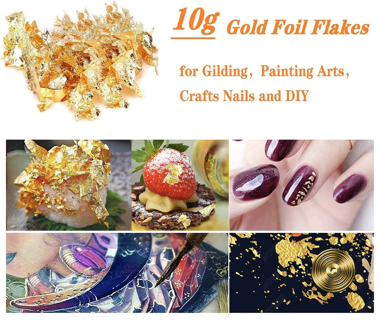 Gold Leaf Flakes,Gold Foil Flakes for Resin，10g Metallic Foil Flakes，for Nail Art, Painting, Crafts, Slime and Resin Jewelry Making ， DIY WFAUIBR
