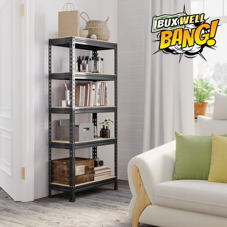 BuxWellBang 5-Shelf Heavy Duty Shelving - Adjustable Garage Storage Shelves, Metal Utility Storage Racks for Warehouse Pantry Basement Kitchen, BuxWellBang