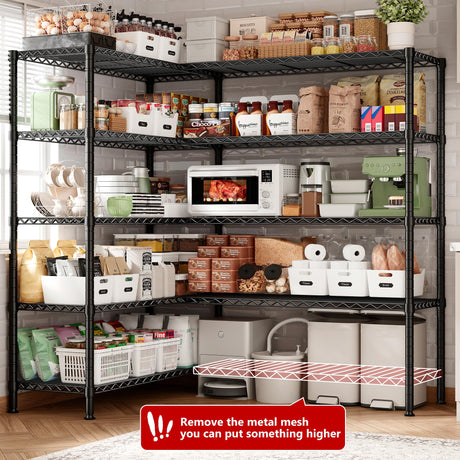 REIBII 69" W Storage Shelves,Wire Shelving Load 1600LB Metal Shelves for Storage 5-Tier Heavy Duty Shelving Unit with Shelf Adjustable Garage REIBII