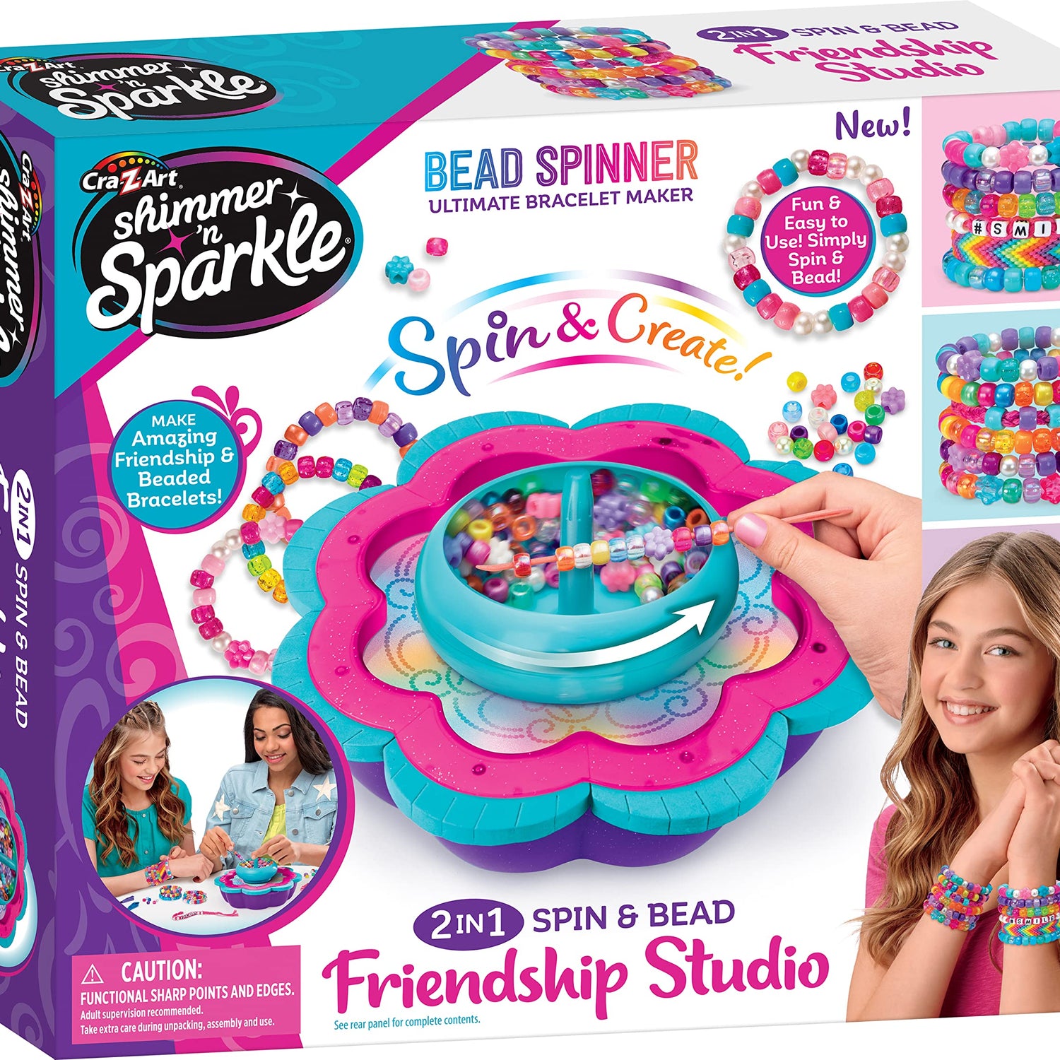 CRA-Z-Art Shimmer ‘N Sparkle 2-in-1 Spin & Bead Friendship Studio Bracelet Maker, Ages 8 and up Shimmer and Sparkle