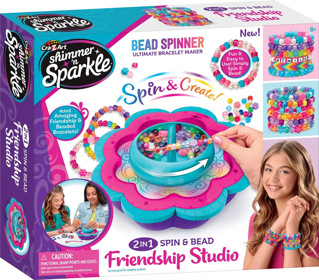 CRA-Z-Art Shimmer ‘N Sparkle 2-in-1 Spin & Bead Friendship Studio Bracelet Maker, Ages 8 and up Shimmer and Sparkle