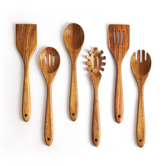 Wooden Spoons for Cooking - 6 Piece Non Stick Wooden Spoon Set - Natural Wood Kitchen Utensils - Wooden Spoons, Spatula Set, Slotted Spoon & Pasta - WoodArtSupply