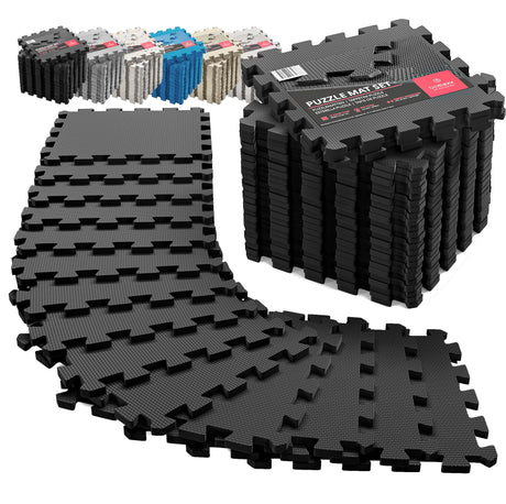 Gym Flooring Set - Interlocking EVA Soft Foam Floor Mat, 18 Pieces Puzzle Rubber Tiles Protective Ground Surface Protection, Play Workout Exercise BeMaxx