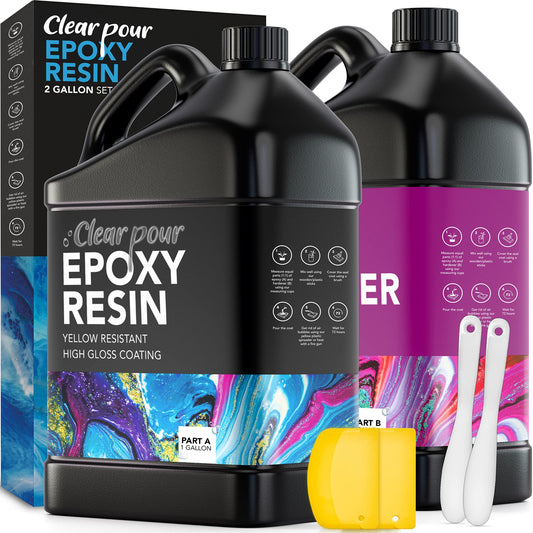 Clear Pour 2 Gallon Epoxy Resin Kit - Premium Clear Epoxy Resin for Countertop, Table Top, Art, Craft, DIY, Wood and Resin Molds (1 Gallon x 2 Set)