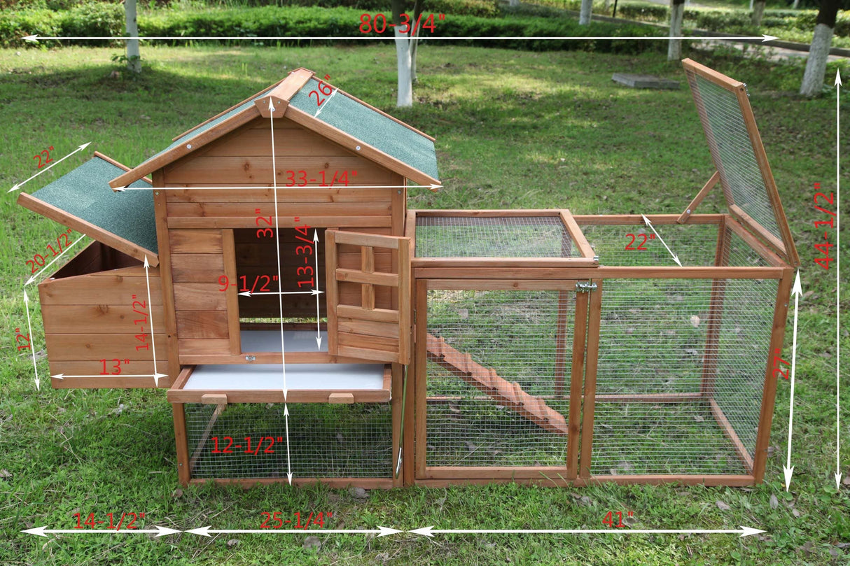ECOLINEAR Chicken Coop for 2-4 Chickens Wooden Rabbit Hutch Outdoor Hen House Poultry Pet Coop Nest Box Garden Backyard Cage (80") ECOLINEAR