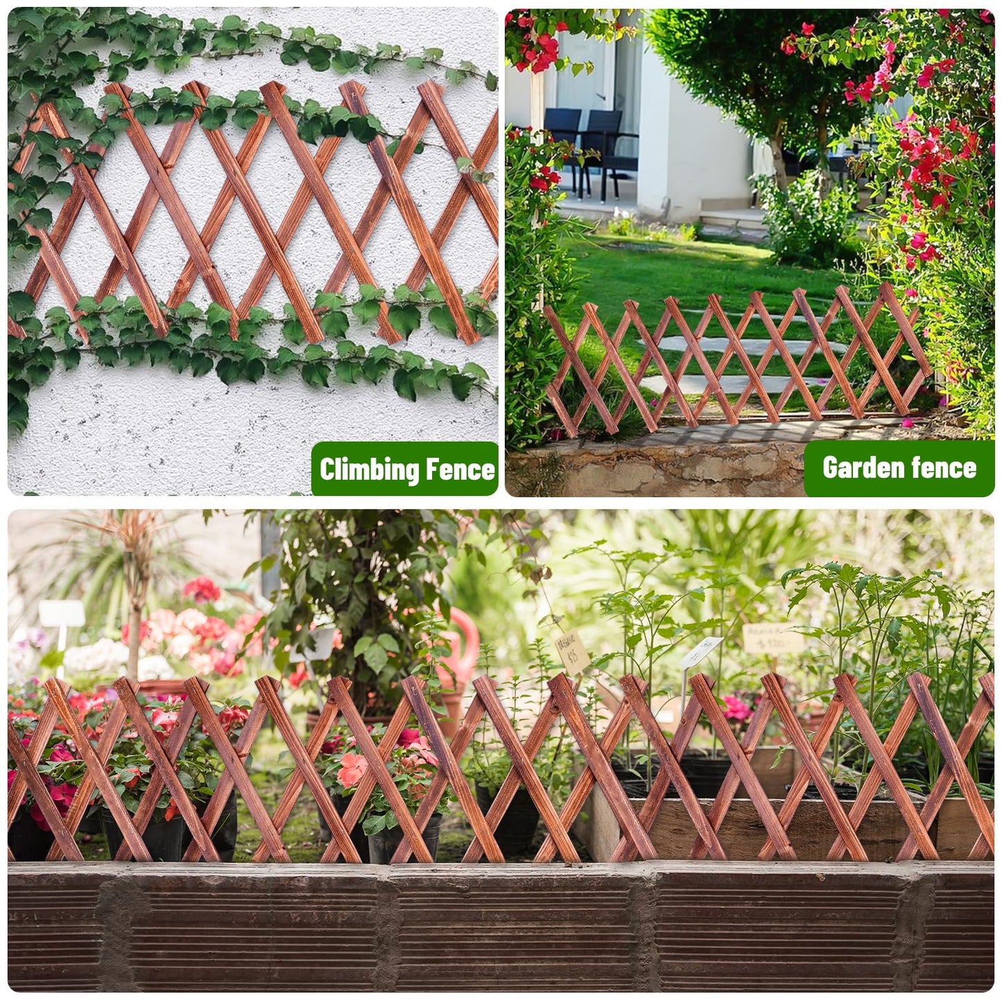 HolyMaji 2 Pack Expandable Wooden Lattice Fence, Garden Trellis for Climbing Outdoor Plants, Stretchable Panel Wall Trellis Vertical Rack Wood Frame - WoodArtSupply