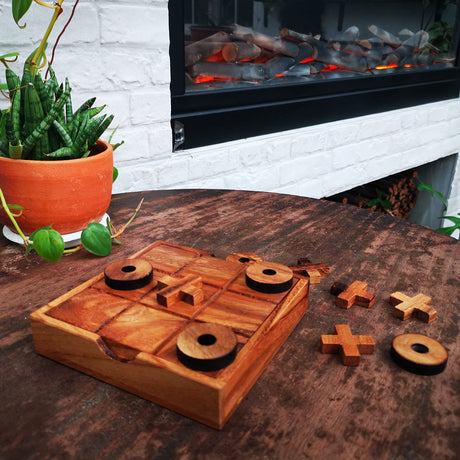 NUTTA - TicTacToe Tic Tac Toe Wooden Board XO OX Games Coffee Table Desk Toy Fun Game with Friends and Family Adult Games Travel Backyard Indoor NUTTA