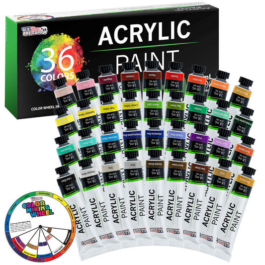 U.S. Art Supply Professional 36 Color Set of Acrylic Paint in Large 18ml Tubes - Rich Vivid Colors for Artists, Students, Beginners - Canvas Portrait - WoodArtSupply