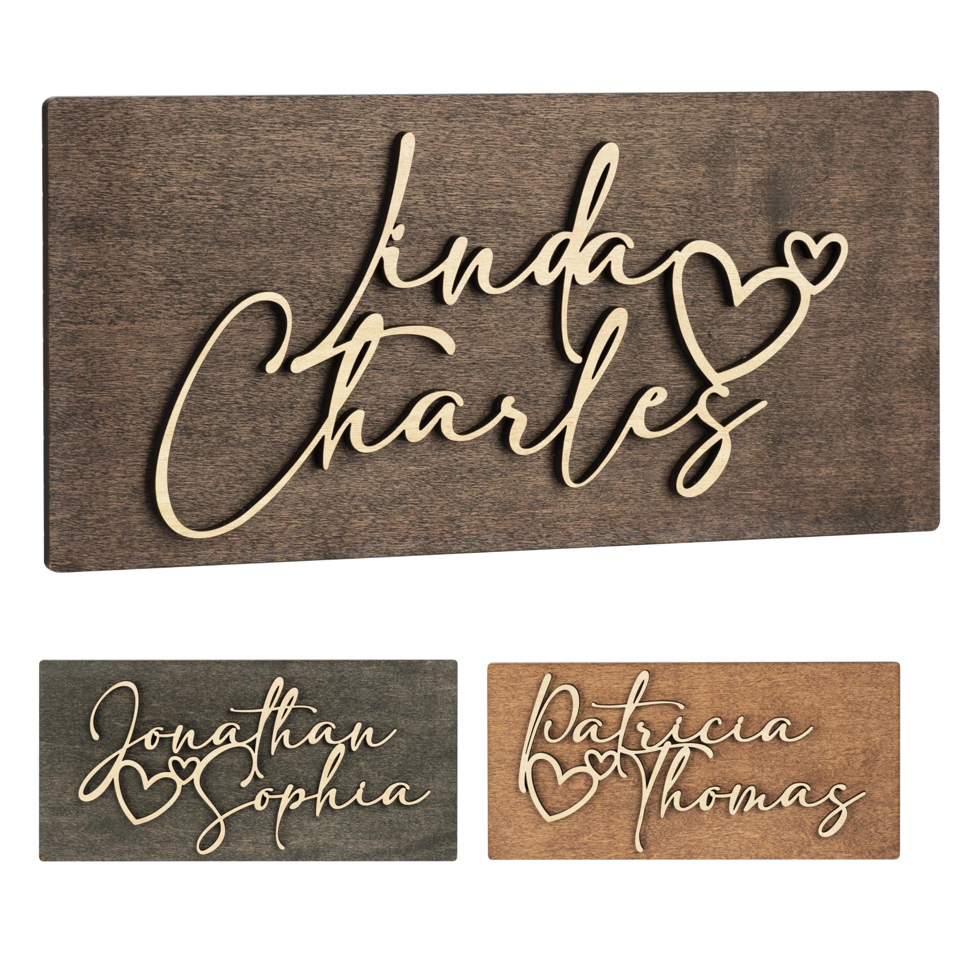 Valentines Day Gifts for Him, Her, Personalized 3D Couples Sign w/Names and Hearts - Walnut, 2 Optional Sizes - Custom 3D Couples names Wood Sign, - WoodArtSupply