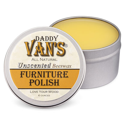 Daddy Van's All Natural Unscented Beeswax Furniture Polish - Food Safe Wood Conditioning Salve Nourishes and Protects Furniture, Cabinets, Antiques - WoodArtSupply