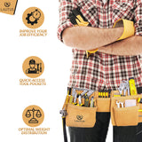 LAUTUS Suede Tool Belt/Pouch/Bag/Work Apron | Carpenter, Construction, Framers, Electrician |11 Pockets | Adjustable Double Pronged Belt | 2 Hammer LAUTUS