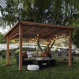 LUE BONA 12x14 Hardtop Gazebo, Outdoor Pergola Metal Roof Gazebo with Wooden Frame, Patio Gazebo Canopy with Curtains, Permanent Pavilion Grill LUE BONA