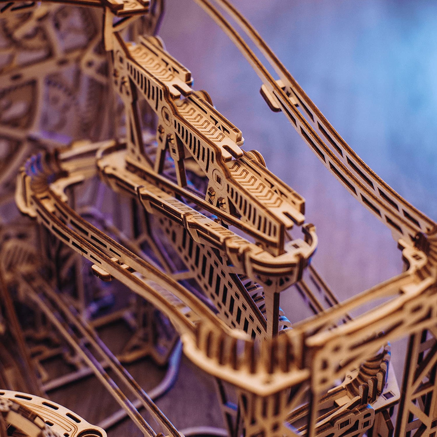 Wood Trick Wooden Marble Run 3D Wooden Puzzles for Adults and Kids to Build - 15x14 in - Electric Driven - Roller Coaster Wooden Model Kits for Wood Trick