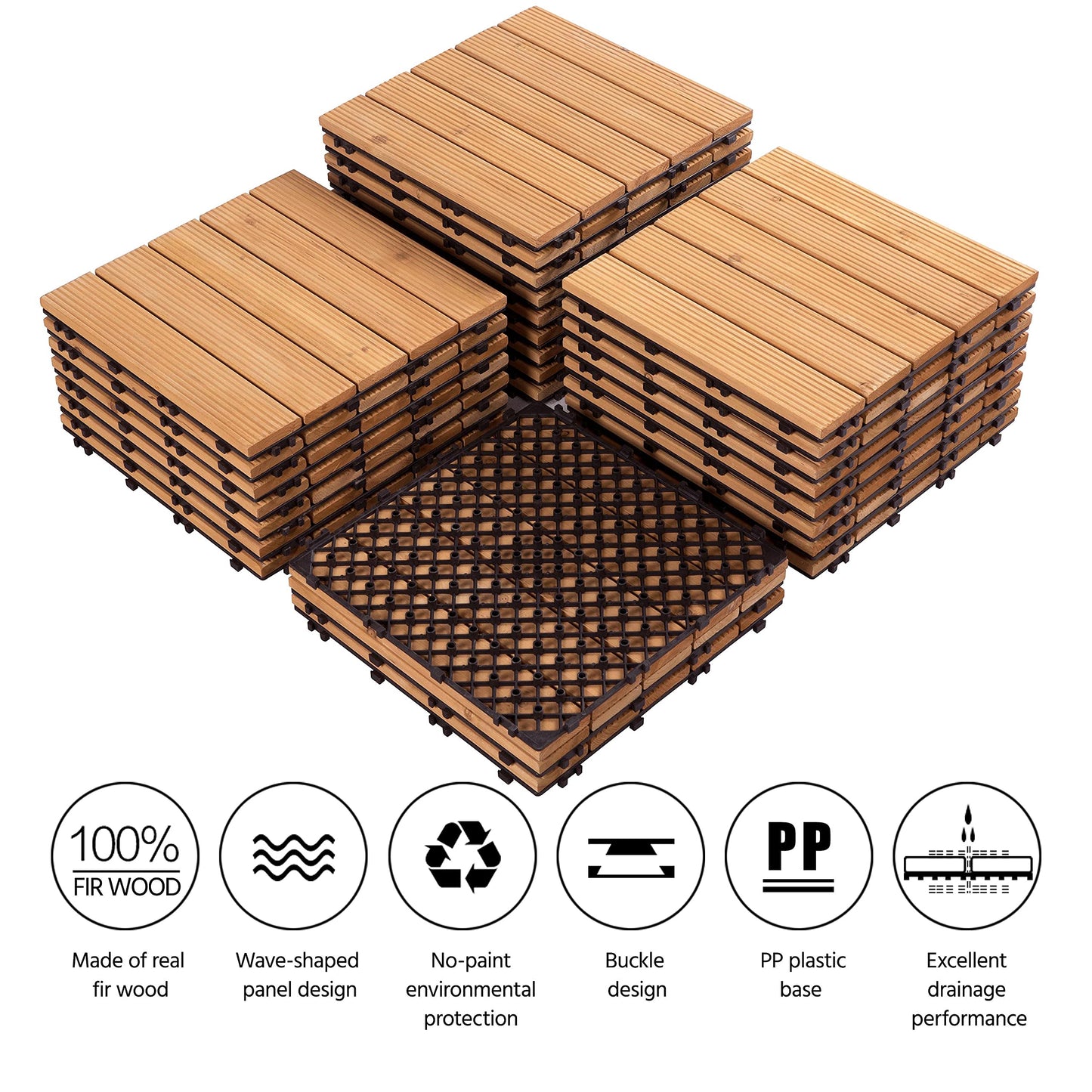 Yaheetech 27PCS Interlocking Patio Deck Tiles Outdoor Flooring for Garden Poolside Fir Wood Indoor Natural Wood