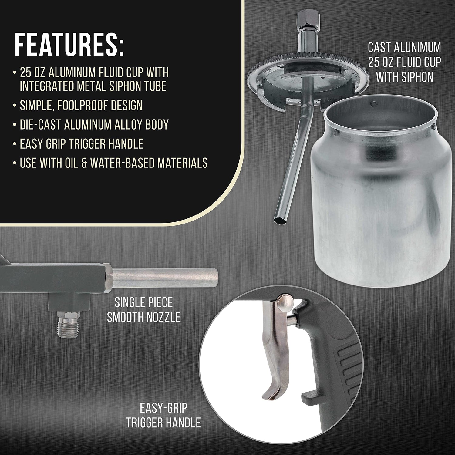 TCP Global Air Undercoating Spray Gun with Suction Feed Cup - Apply Sprayable Truck Bed Liner Coating, Rubberized Undercoat, Rust Proofing, Chip TCP Global