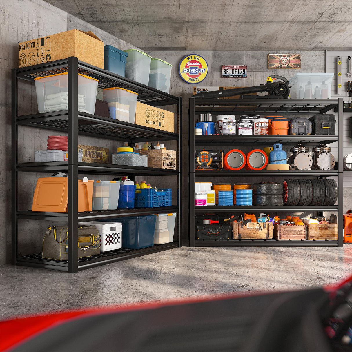 REIBII 48.2''W Garage Shelving Heavy Duty Loads 3010LBS Garage Storage Shelves Heavy Duty Shelving 5 Tier Adjustable Metal Shelving for Storage Rack REIBII