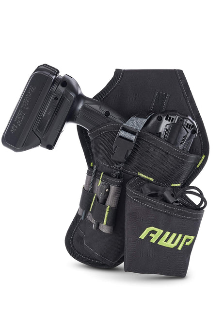 AWP Angled Drill Holster | Heavy-Duty Polyester Drill Holster Designed to Sit on Belt and Hold Weight Evenly | Black | Fits Most Drills AWP