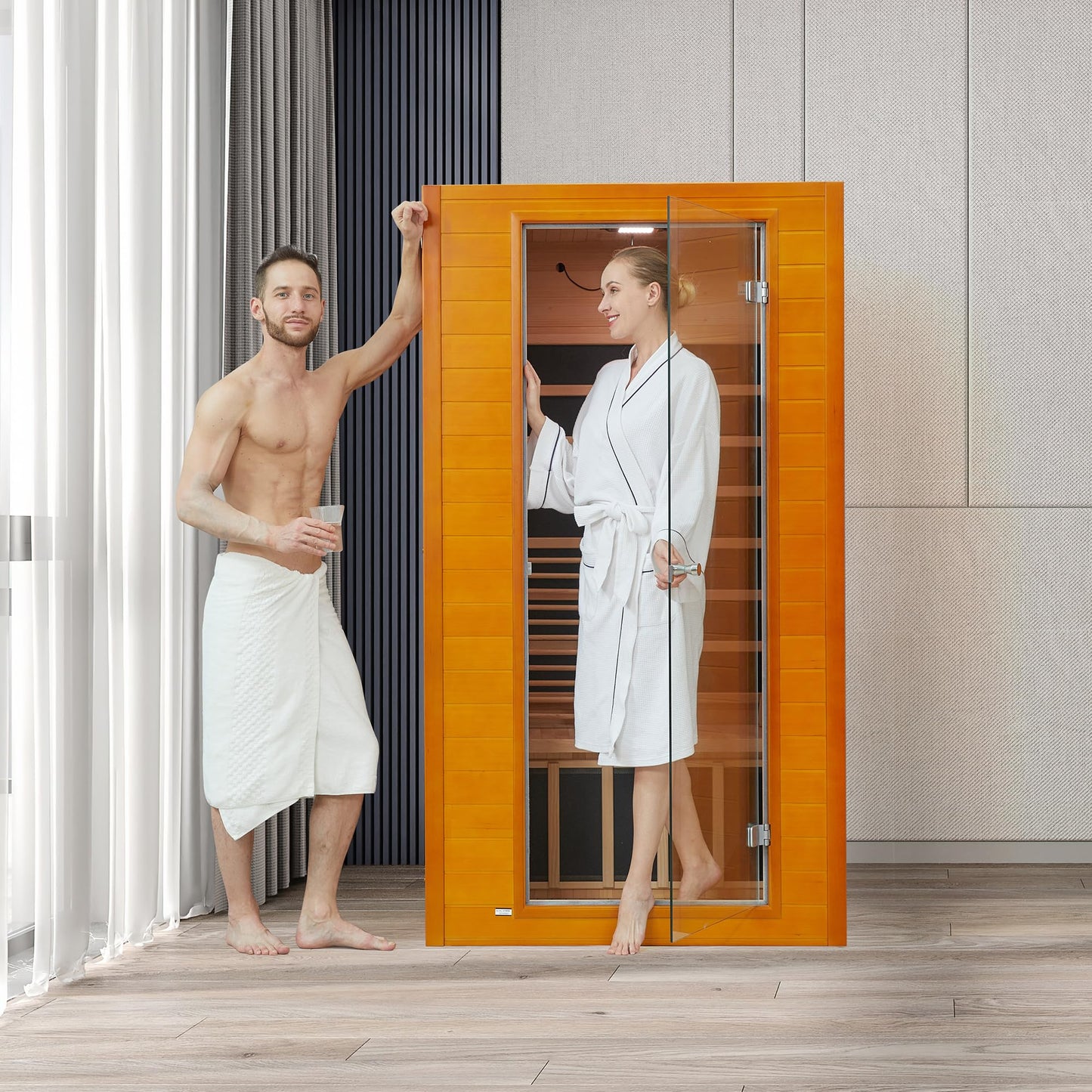 springspa Far Infrared Sauna Room, Near Zero EMF Canadian Hemlock Wood Sauna with 1600W, 9 Chromo Therapy Lights, Oxygen Ionizer, Bluetooth, LCD - WoodArtSupply