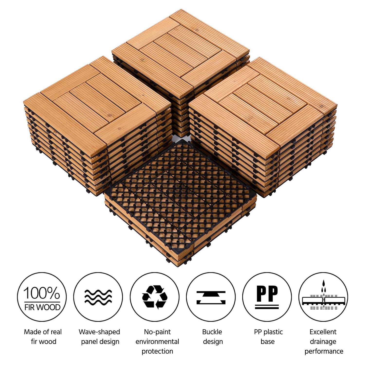 Yaheetech 27PCS Natural Wood Deck Tiles Interlocking Patio Deck Tiles Solid Wood and Plastic Indoor&Outdoor 12 x 12in Yaheetech