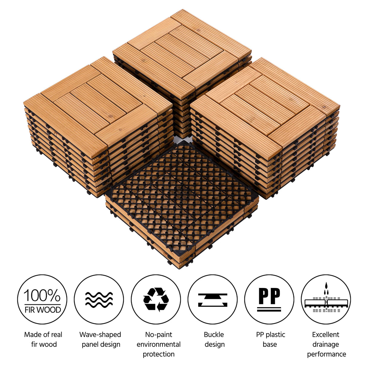 Yaheetech 27PCS Natural Wood Deck Tiles Interlocking Patio Deck Tiles Solid Wood and Plastic Indoor&Outdoor 12 x 12in Yaheetech