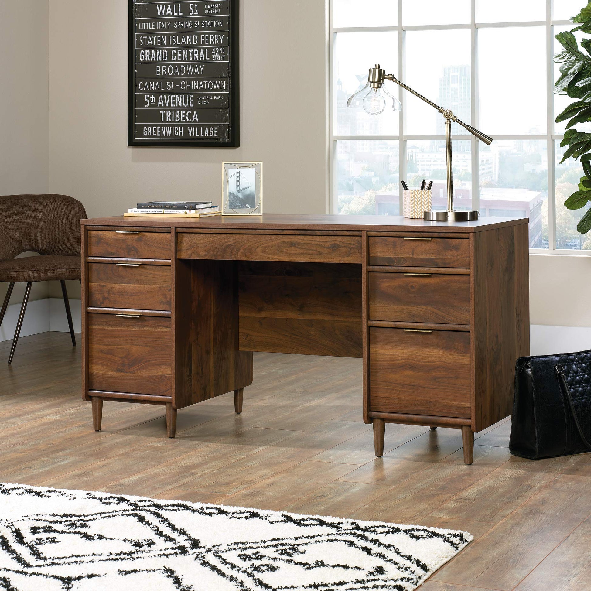 Sauder Clifford Place Executive Desk, Grand Walnut finish - WoodArtSupply