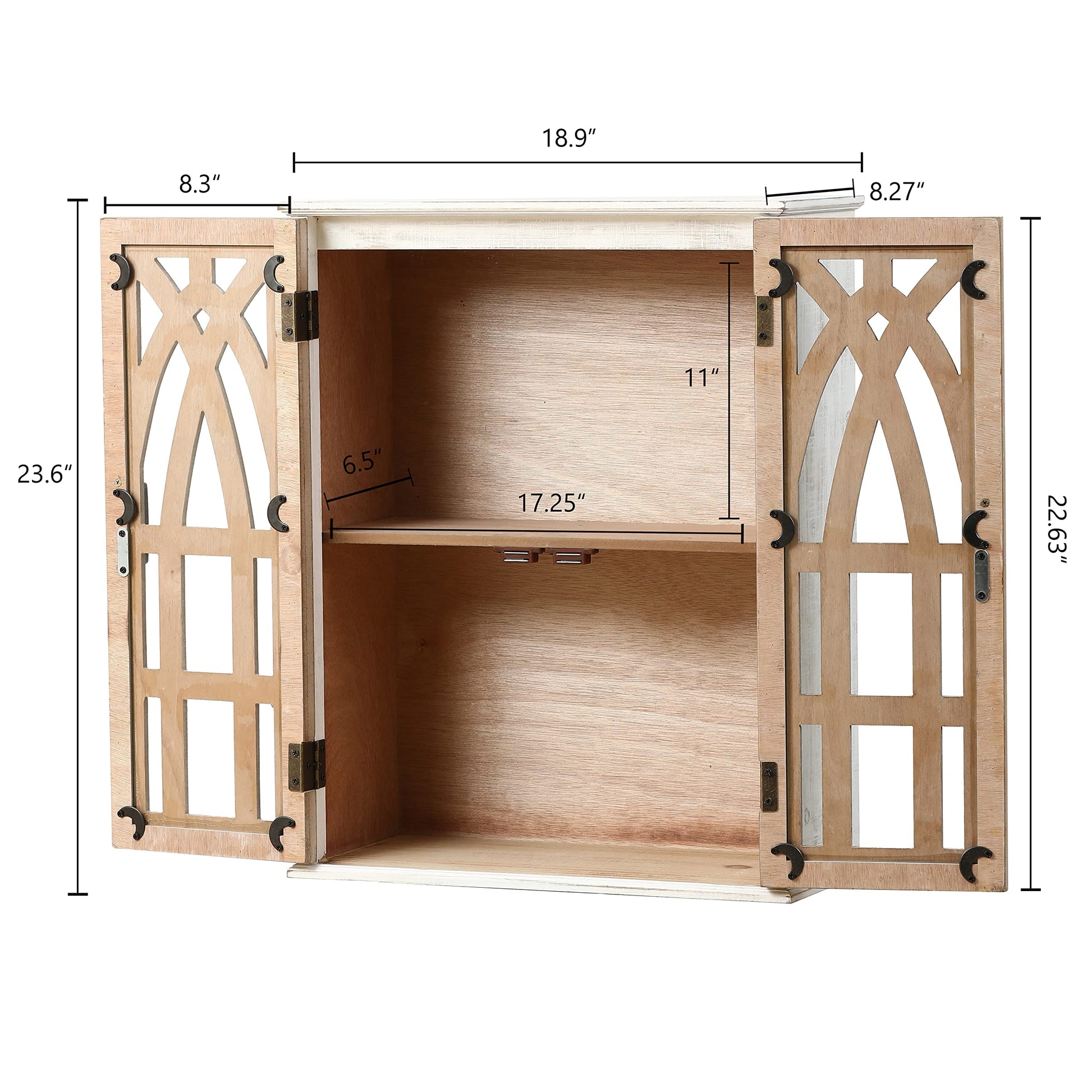 LuxenHome Double Door Wood Mounted Wall Cabinet, Farmhouse Wood Wall Storage, Kitchen Wall Cabinet with Shelves Inside, 20 Inch, Disdressed White - WoodArtSupply