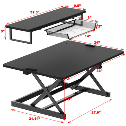 SHW 36-Inch Height Adjustable Standing Desk Sit to Stand Riser Converter Workstation, Black - WoodArtSupply