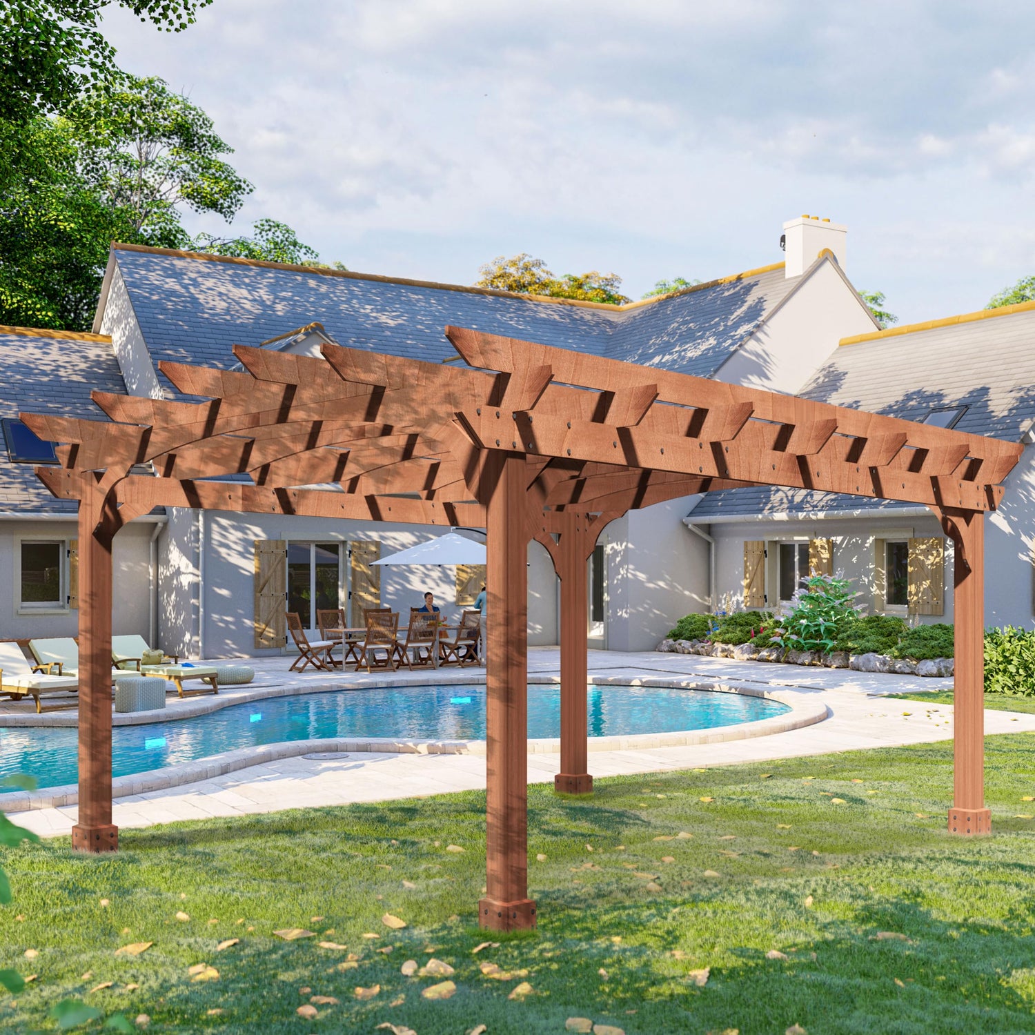 VEIKOU 10' x 12' Pergola, Patio Pergola with Solid Structure, Wood Cedar Pergolas and Gazebos with Arched Top for Deck Backyard Grill Party Garden VEIKOU