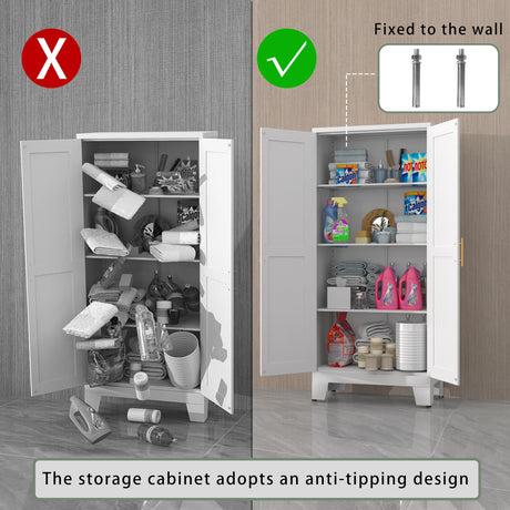 winiowa Metal Pantry Cabinet with 2 Doors and Adjustable Shelves, 61"Kitchen Storage cabinets with Gold Handles, Versatile Storage for Laundry winiowa